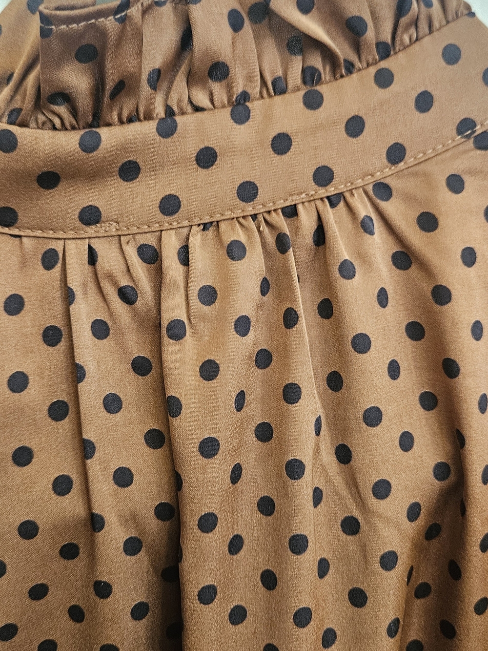 Brown Polka Dot Bow-Neck Blouse - Women SIZE S - Picture 6 of 10